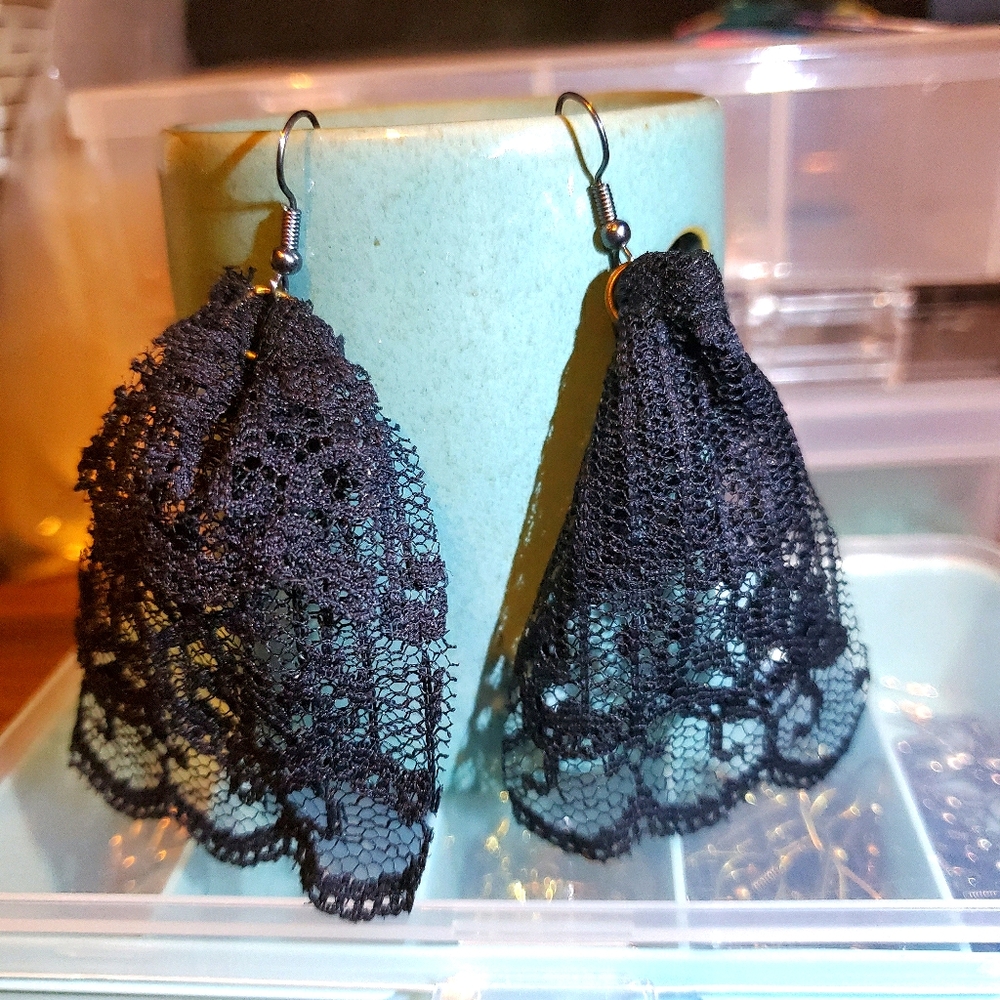 Black Lace Dangle Earrings